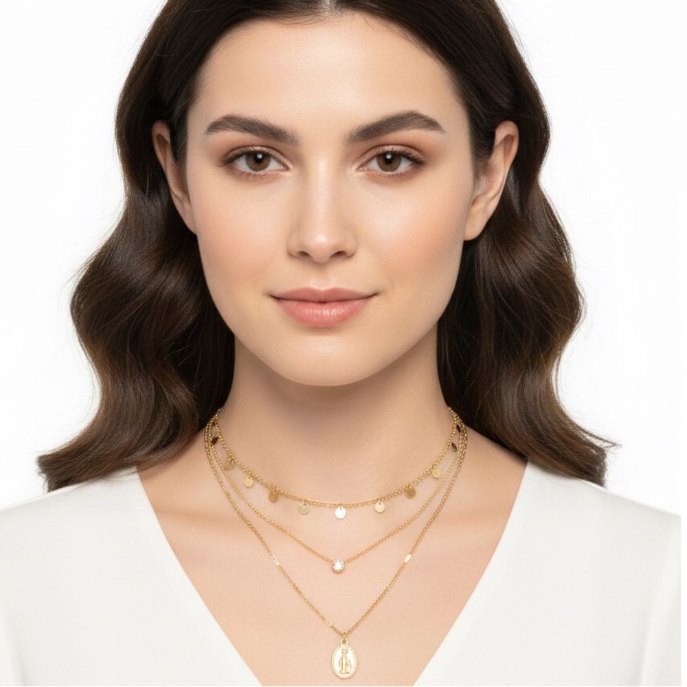 Wild Fable Gold Multi-Layer Necklace Rhinestone Saint Star Charms Chokers Set